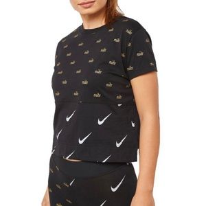 Nike cropped black and gold metallic logo tee size small